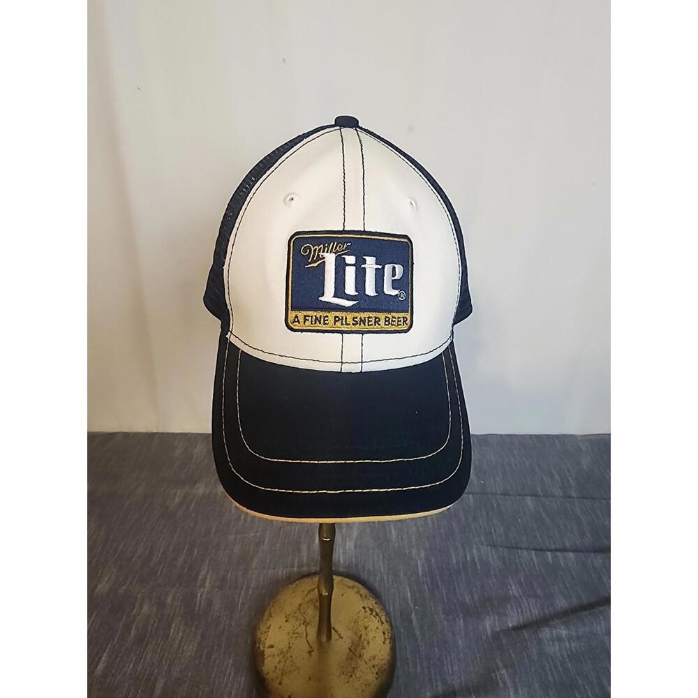 Miller Lite Beer White/Blue Mesh Back Adjustable Hat Cap